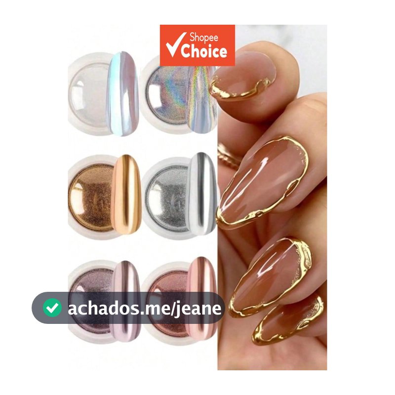 Pó Mágico Holográfico Para Unhas Com Efeito Cromado , Conjunto De 6 Cores , Arco-Íris Aurora , Usado Decoração De design