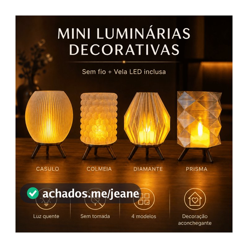 Mini Luminária de Mesa LED Sem Fio Decorativa + Vela LED Inclusa Quarto Sala Escritório