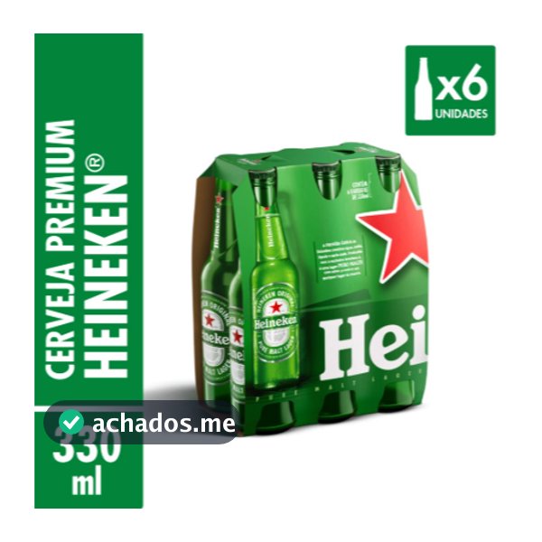 Cerveja Heineken Lager Long Neck 330ml 6 Unid.
