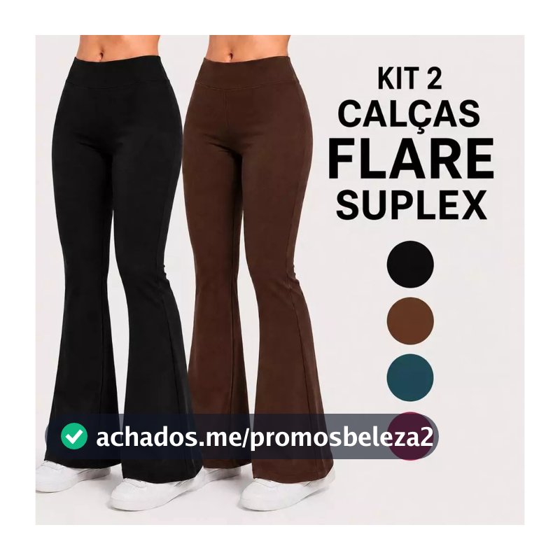 Kit 2 Calças Legging Flare Leg Bailarina Feminina Suplex Cintura Alta Sem Transparência Cós alto Calça Boca de Sino
