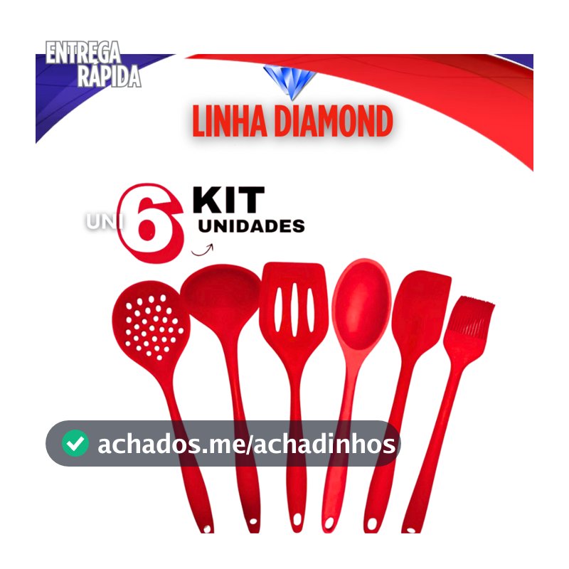 KIT 6 UTENSILIOS -CONCHA ESCUMADEIRA COLHER DE ARROZ ESPATULA VAZADA ESPATULA PAO DURO E PINCEL SILICONE MULTIUSO