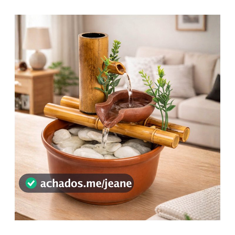 Fonte 2 quedas Decorativa De Mesa Agua Cascata de Bambu 19cm