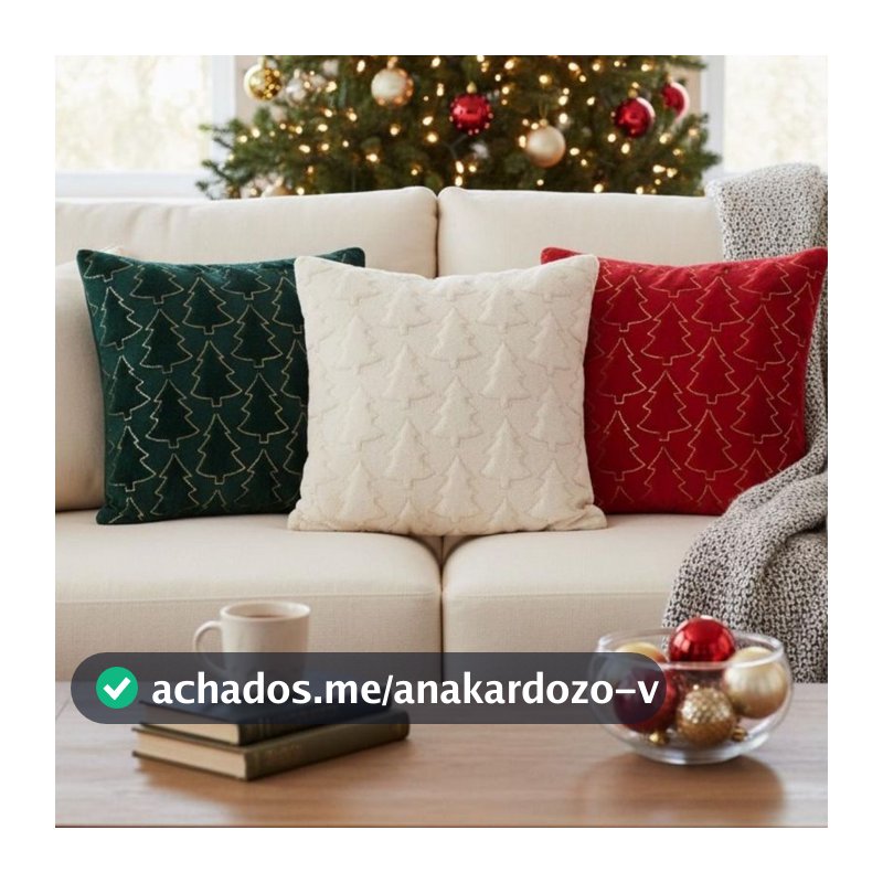 Capa de Almofada Natalina Decorativa 45X45 Bordada alto relevo árvore de Natal ENVIO RÁPIDO!