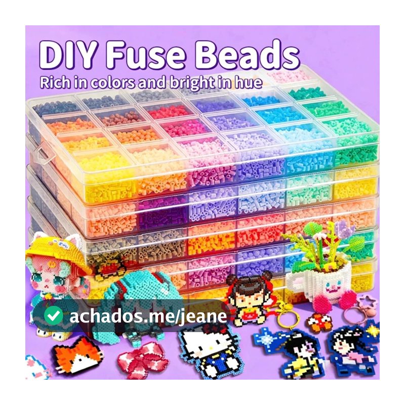 Kit Pixel Art Fuse Beads 2,6mm 24/48/72/96 Cores + Mini Ferro + Caneta + Pegboard + Acessórios DIY