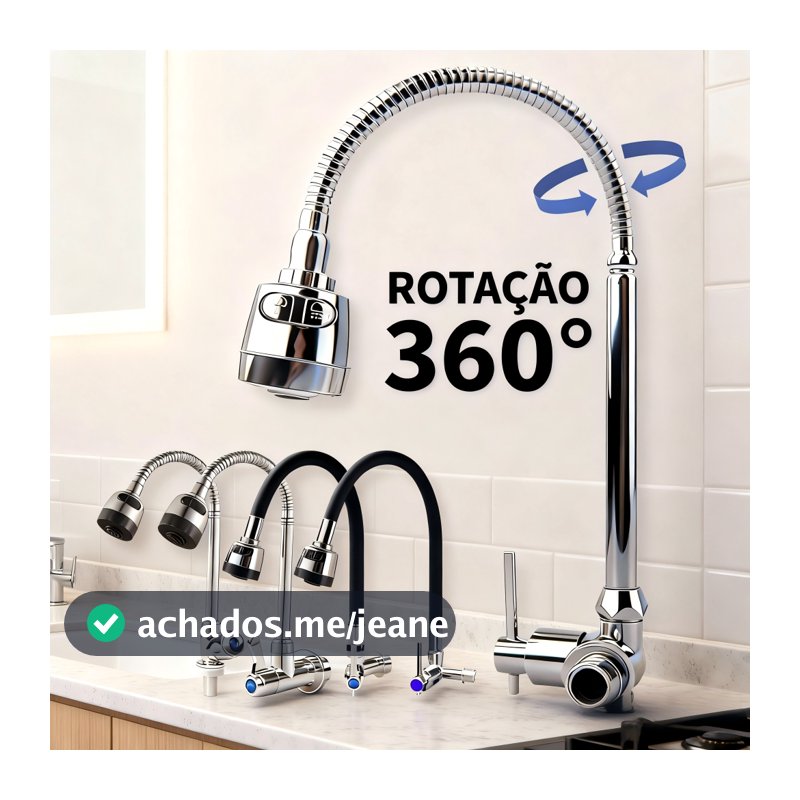 Torneira Cozinha Gourmet Válvulas de Aço Inoxidável Bancada Parede Flexível Volta Cromo Com Chuveiro Com Rotação De 360°