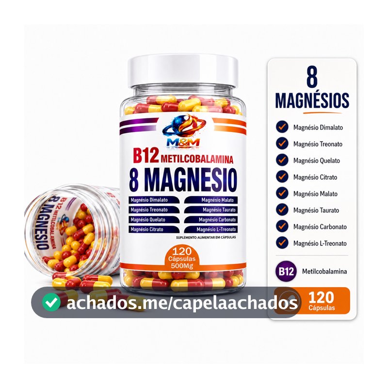 8 Magnésio + B12 Metilcobalamina Magnésio Quelato, Dimalato, Taurato,Vitamina B12 120 OU 60
