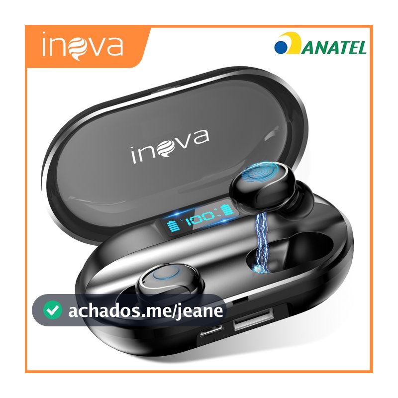 INOVA Fone Bluetooth 5.4 TWS, Cancel. Ruído, 8H Bateria, IPX7, Estéreo 4D - iOS/Android