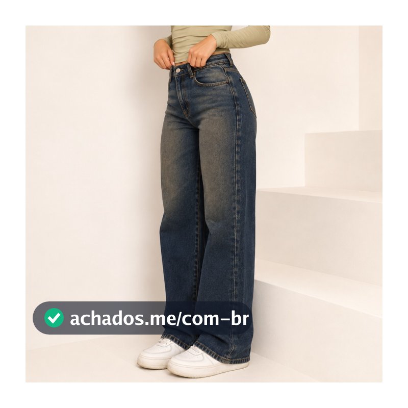 Calça Wide Leg Jeans Feminina Black Marmorizada Cós Alto 100% Algodão Premium SOBRETINTO CARAMELO SUJINHA