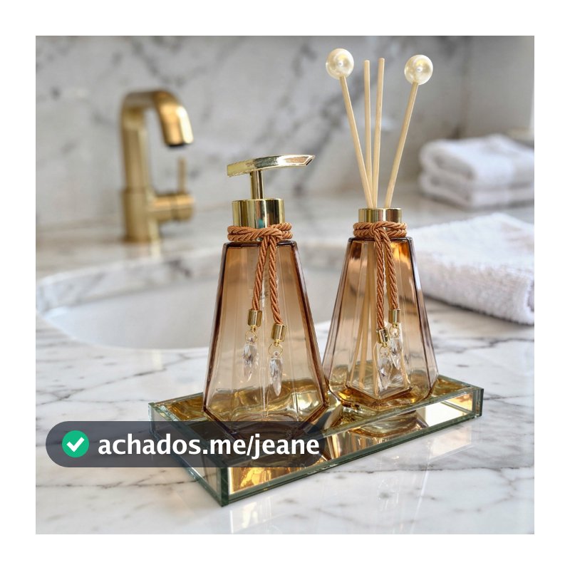 Kit Aromatizador Difusor de Varetas e Saboneteira Vidro 300ml Lavabo Luxo Completo Oferta