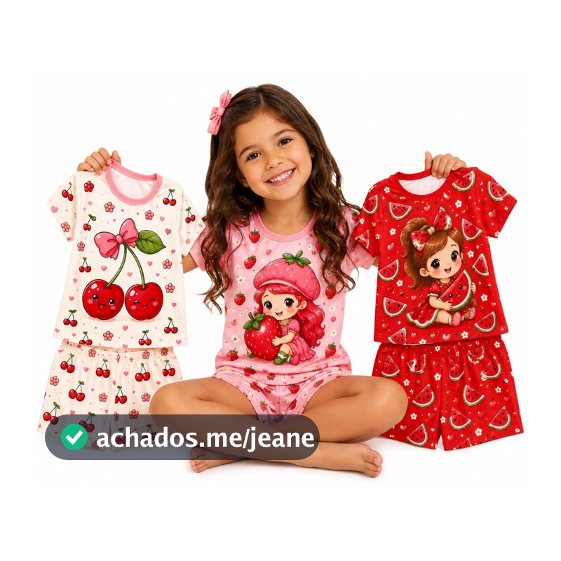 Kit 3 Pijamas Infantil Menina Baby Doll Blusa Manga Curta + Short Estampado
