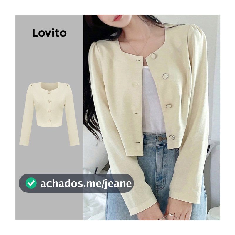 Lovito Jaqueta Elegante com Botão Estrutura em Linha Outono/inverno Jaqueta Off White para Mulheres L166AD413