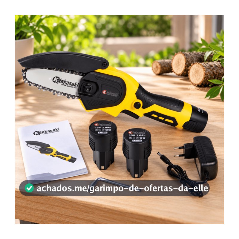 Mini Motosserra Nakasaki 25V 800W Profissional a Bateria Serra Elétrica para Poda Bivolt