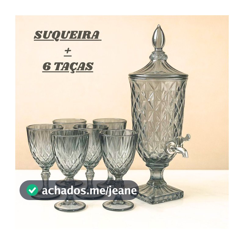 Kit Suqueira De Crystal com Taça Copo Torneira 2 litros Vidro Temperado Decorativo