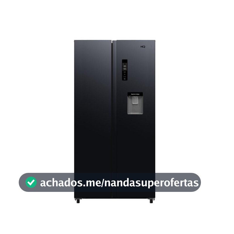 Geladeira Side By Side Frost Free 480 L HQ Inverter com Dispenser de Água Preta HQ-480SBSWD