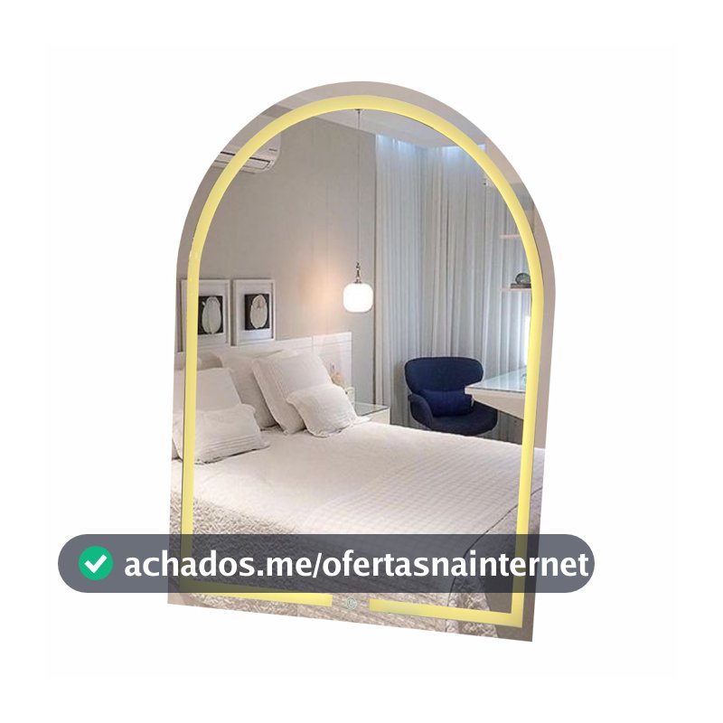 Espelho Oval Penteadeira 3 tons de Led, Jateado e Botão Touch 80x60cm