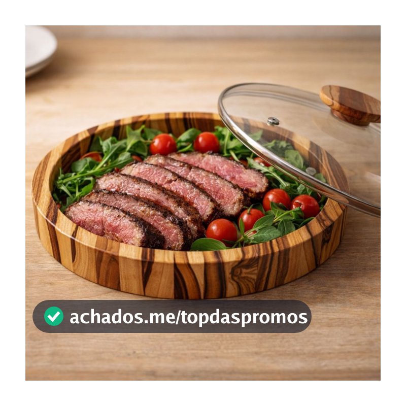 Saladeira Gamela 21cm 23cm 25cm 27cm em Madeira Teca Com Tampa de Vidro Mesa Posta Bandeja Decoração