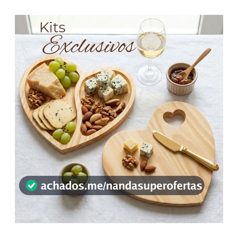 Kit Tabua de Frios e Petisqueira Coração para Servir e Decorar Mesa Posta