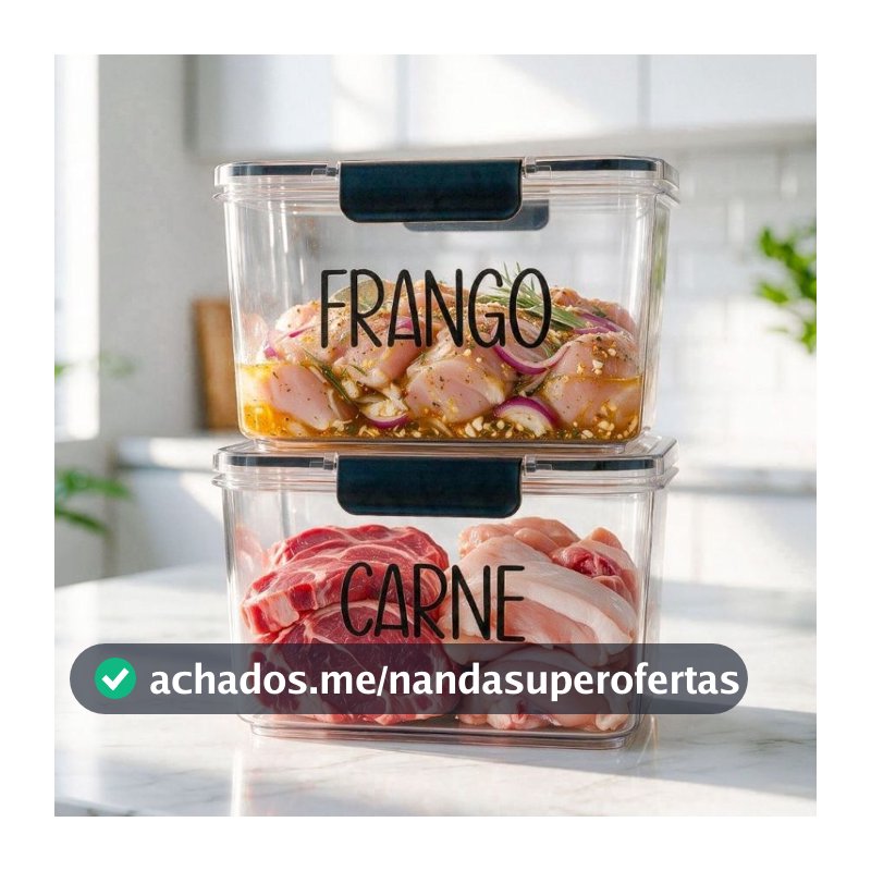 Kit Organizador Carne e Frango de Geladeira 1,9L - Pote Hermético com Etiqueta | Avulso ou Kit
