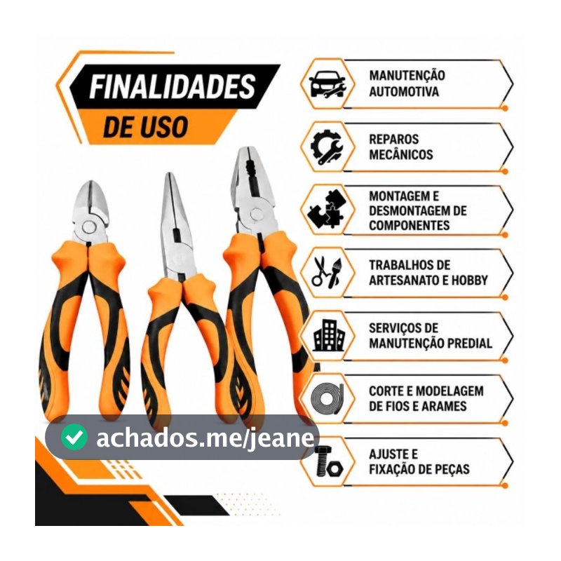 Kit Jogo Alicates Universal Corte E Bico Profissional 3 Peças