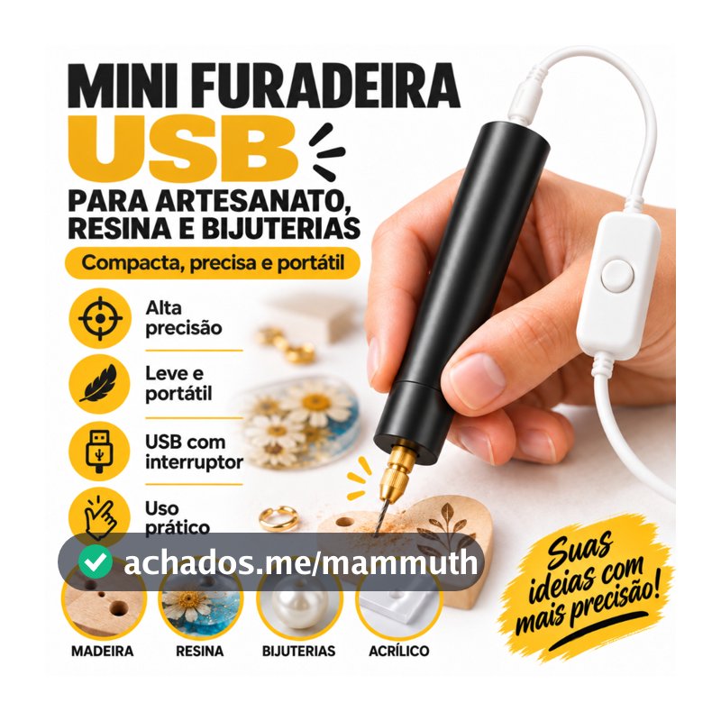 Mini Furadeira USB de Precisão para Artesanato Resina Bijuterias Madeira Acrílico Portátil