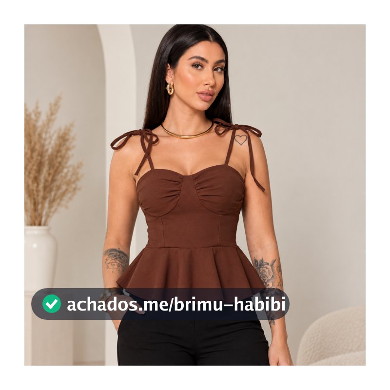 Blusa Bata Peplum Feminina Alças de Laço Costas em Lastex Elegante Moda Verão 2026