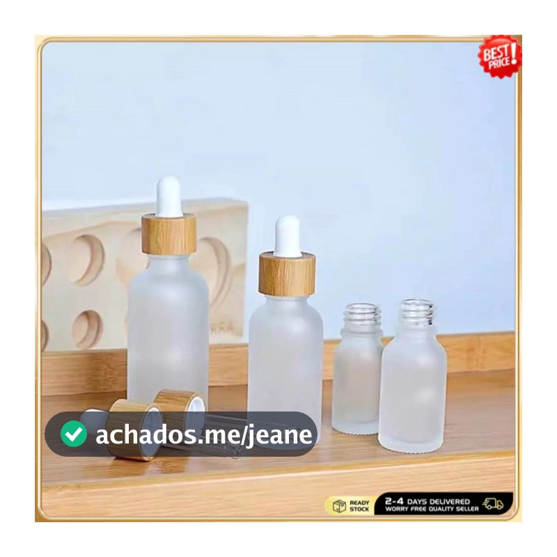 Frascos Conta-Gotas De Vidro Fosco De Óleo Essencial Com E Tampas De Bambu Perfume Amostra Essência Recipientes Cosmétic