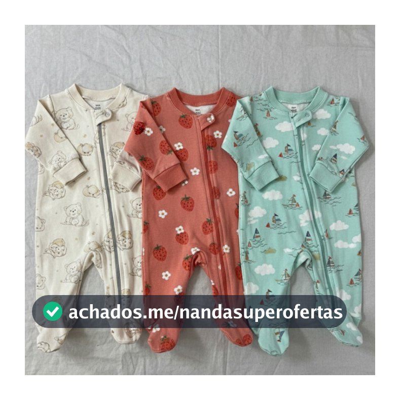 Kit com 3 macacões bebês | 100% Algodão | RN ao G | | Macacão| Menina, Menino e Unissex