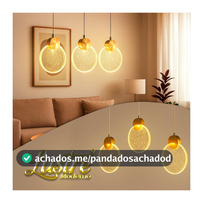 Lustre Cristal Pendente Luminária Bolha Redondo Dourado LED 3 Cores Bivolt Moderno Decoração Premium
