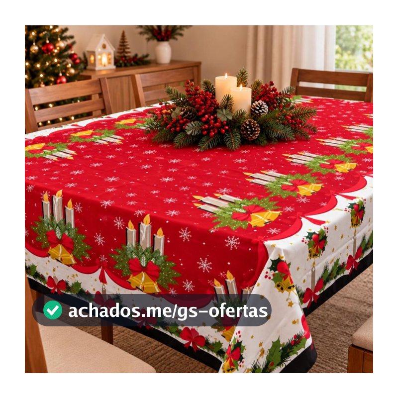 Toalha de Mesa Oxford Festiva Natalina Natal Papai Noel  para 4 e 6 Lugares