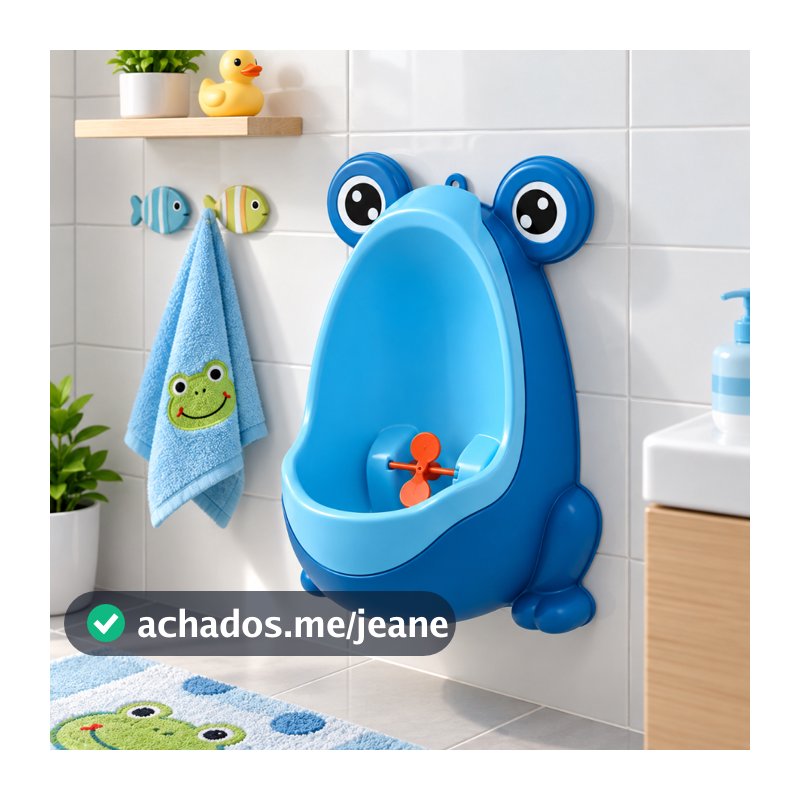 Mictório Infantil Sapinho Para Menino Desfralde Com Hélice Giratória Parede Azul