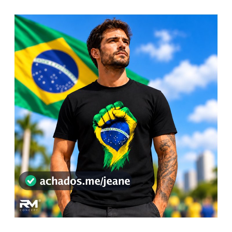 Camiseta Brasil Punho Ordem e Progresso Direita Patriota Democracia Camisa Unissex 100% Algodão Toque Macio Confortável