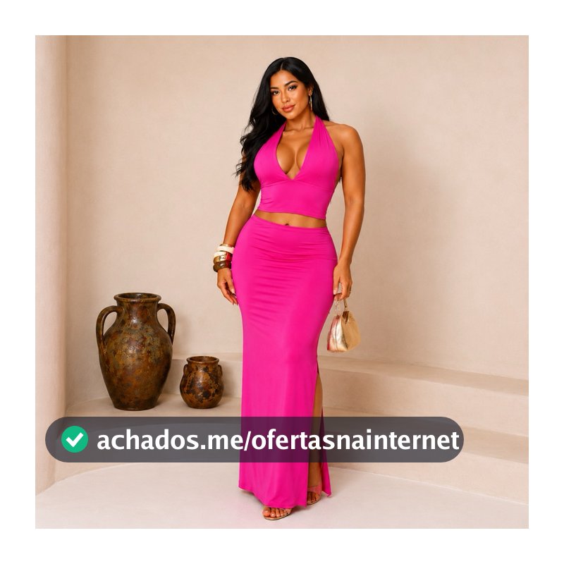 Conjunto Femenino vestido Saia Longa com fenda atras Cropped Frente Unica blusa feminina Amarração