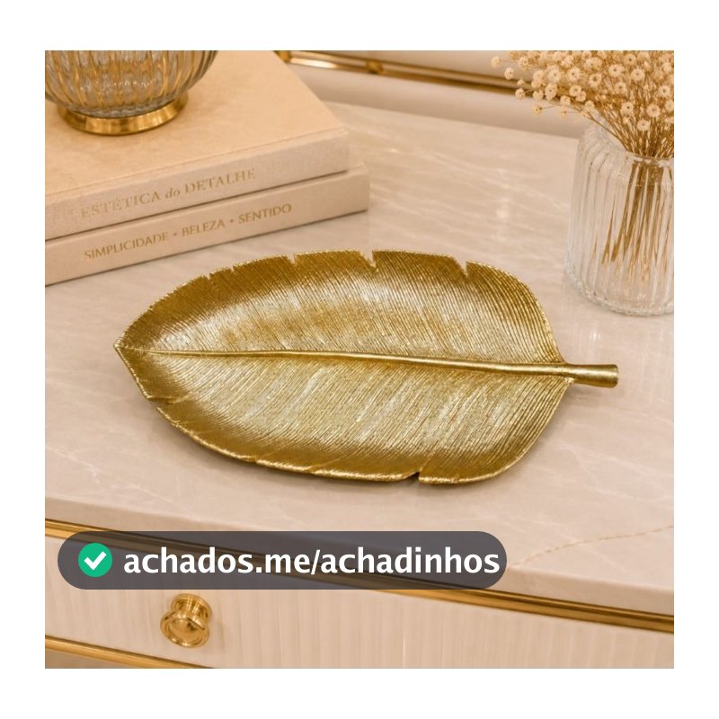 Enfeite Bandeja Centro de mesa em RESINA adorno casa porta treco luxo Dourado