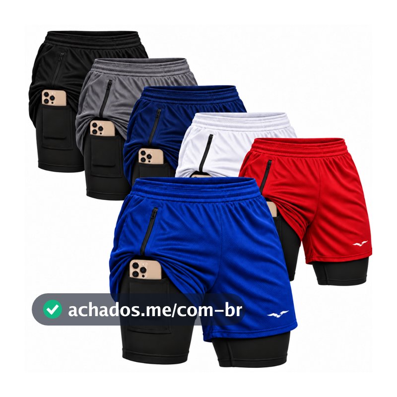 Short Masculino Dry Fit com Bermuda de Compressão para Corrida e Treino