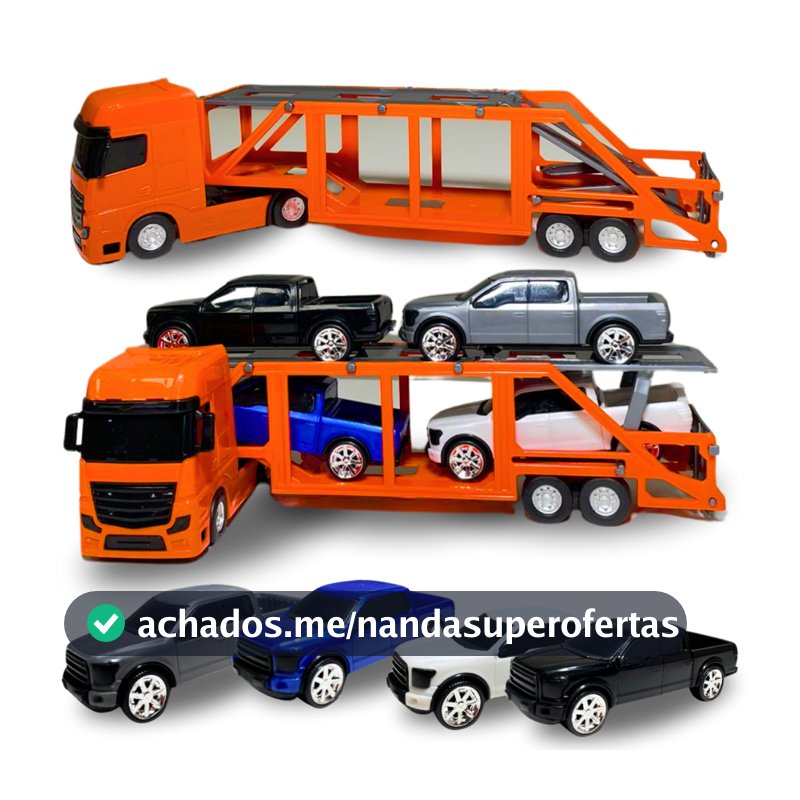 Caminhão Cegonheiro com 4 Carrinhos pick-up Brinquedo infantil Carrinhos pick-up Roma Brinquedos Carreta transportadora Jogo de carrinhos Brinquedo educativo Carretinha com carros Carreta de brinquedo Veículos em miniatura Brinquedo de transporte Presente