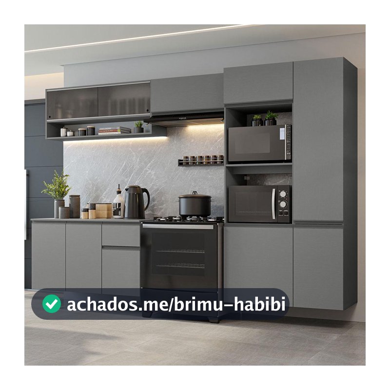 Armário de Cozinha Completa Suspenso 300cm Cinza Nice Madesa 06