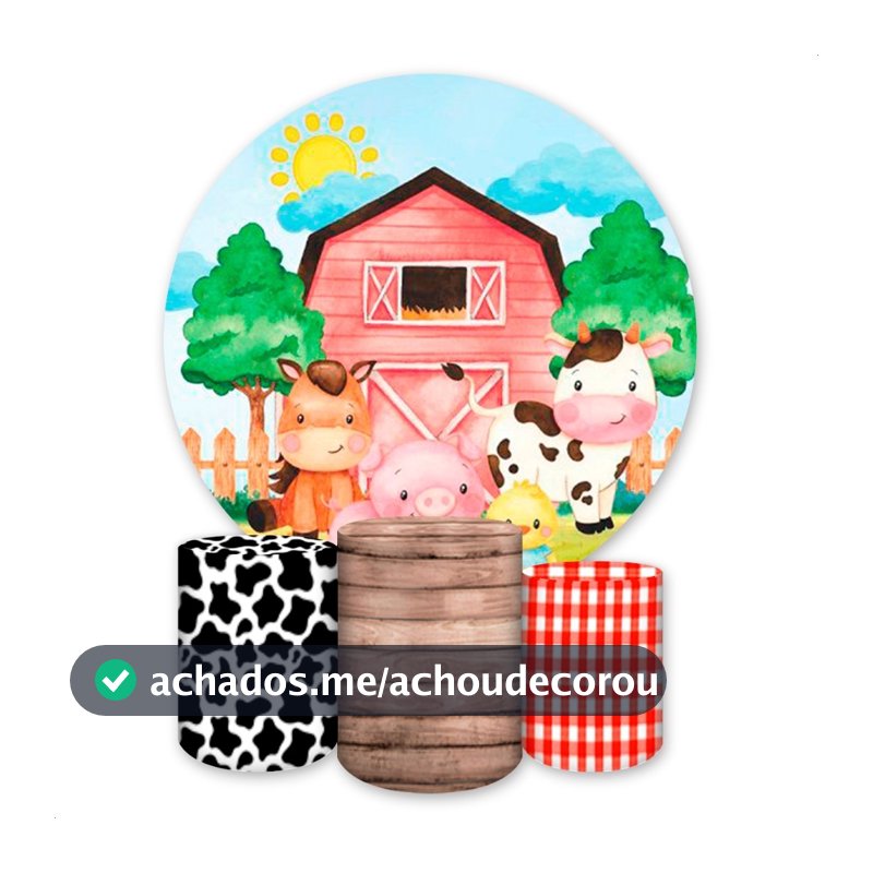 Kit Painel Redondo + Capas de Cilindro Sublimados Para Festas Tema Fazendinha