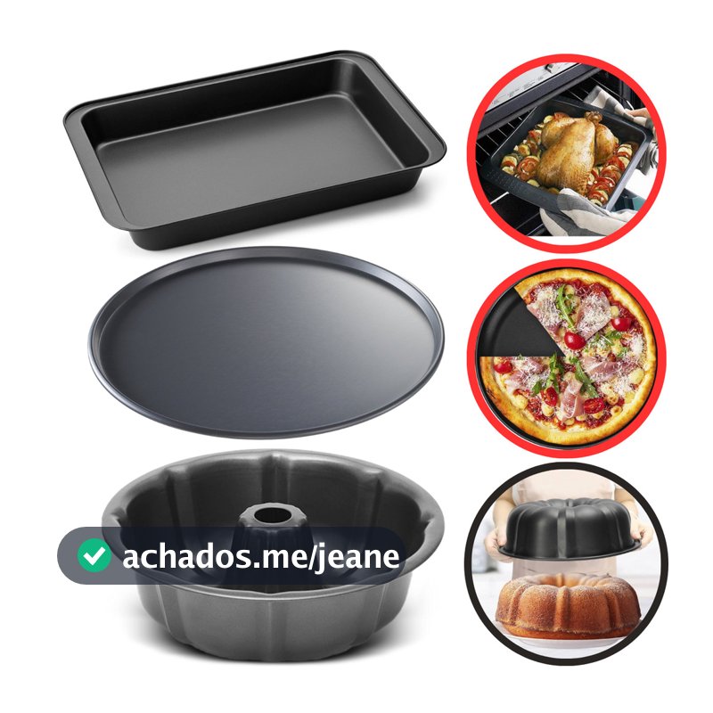 Conjunto De Formas Assadeiras 3 Peças Antiaderentes Bolo Pizza Tortas Aço Carbono Não Gruda