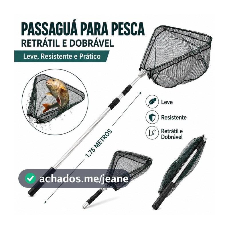 Passaguá de Pesca 1,75m em Alumínio Retrátil Dobrável – Ideal para Lago, Rio e Pesca Esportiva