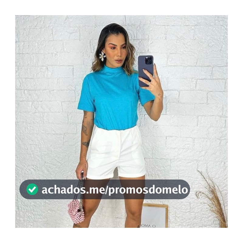 T- Shirt Blusa  Gola Alta 100% Algodão Femenina