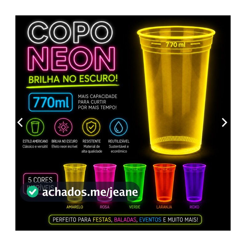 50 Copos Neon Para Drinks 770 ml Festa Neon Balada Ano Novo Dia dos pais
