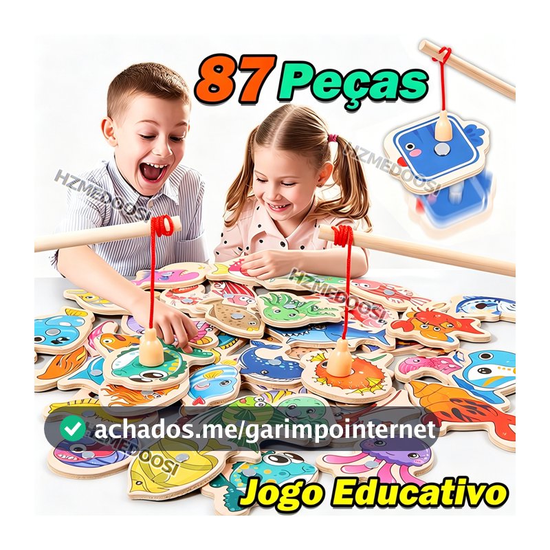 87/54Pçs Jogos Pescaria Magnética Pescaria magnética infantil  Brinquedo pescaria de madeira Jogo montessori Interativo