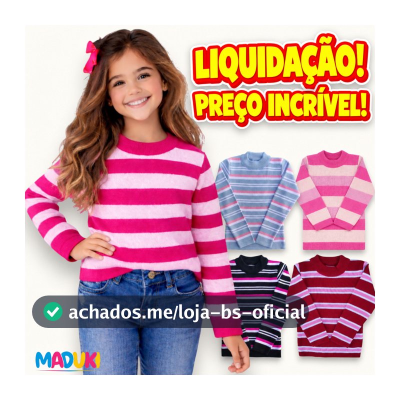 Kit 2 Blusas Infantil Menina Tricot Lã Inverno Quentinha Tamanhos 2 ao 16
