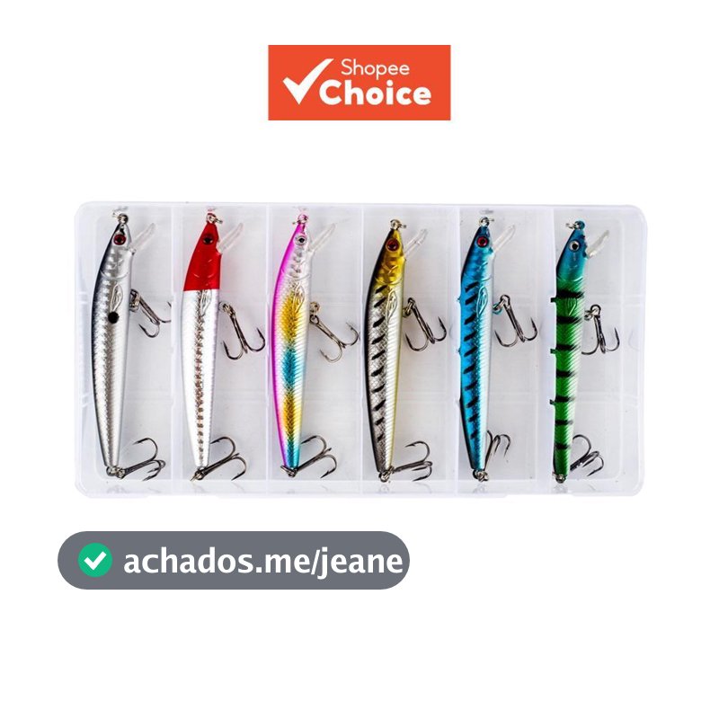 Conjunto com 6 peças de iscas de pesca Flutuante Minnow 10 cm/7,5 g Iscas Duras para Pesca na Superfície Iscas