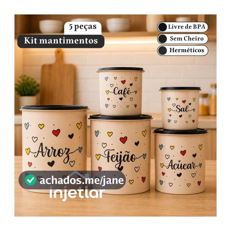 Kit potes mantimentos cozinha com 5 peças para armazenar alimentos