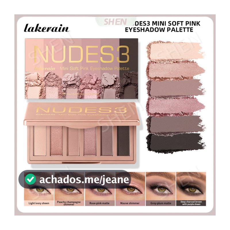 Mini paleta de sombras de seis cores em pó macio, fácil de colorir, não é fácil de tirar, Flash suave e fosco