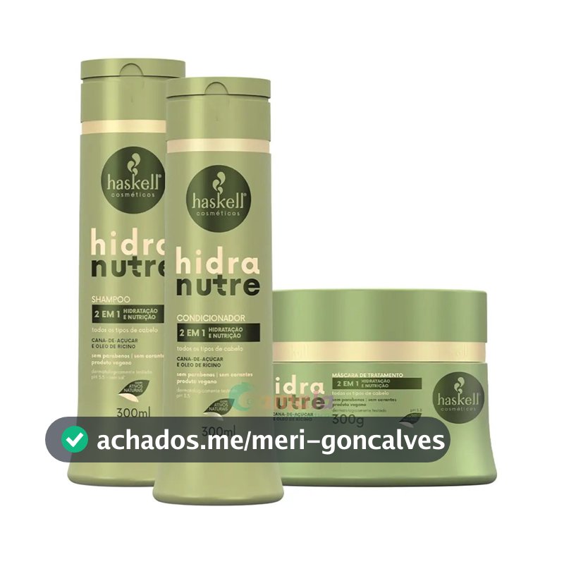 Kit Hidranutre Shampoo Condicionador e Mascara 300g Haskell - Hidratação e Nutrição