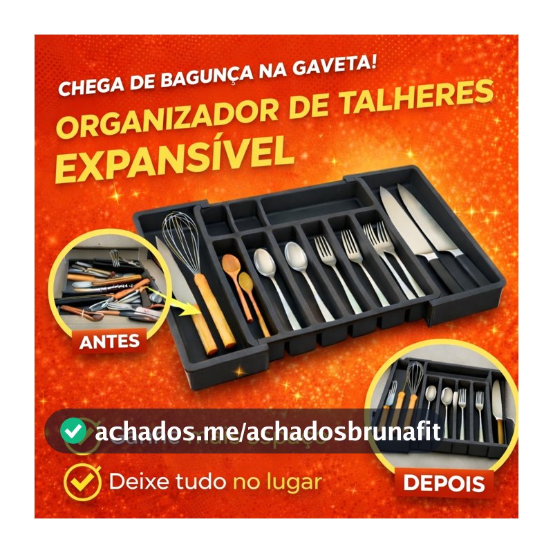 Organizador De Utensílios Porta Talheres Ajustável Expansível Gaveta Cozinha Bandeja Extensor Faca
