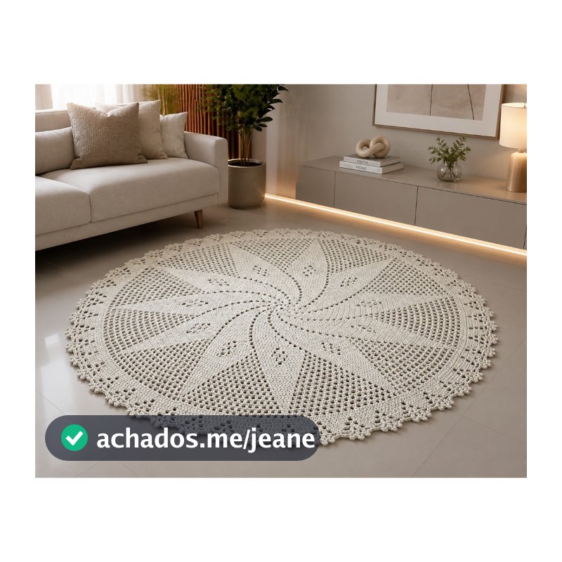 Tapete Redondo 1.6M Cor Cru Para Sala Quarto Copa Decorações. Produto Artesanal INCONFIOS - ( Diametro de 1,60m )