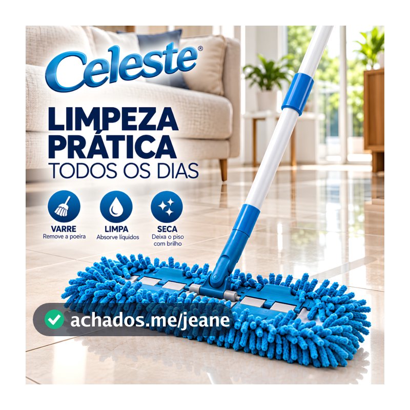 Rodo Mop Chenille Celeste Vassoura E Pano Em Microfibra Rodo de Limpeza Fácil Esfregão Lava e Seca Multiuso 360 Graus